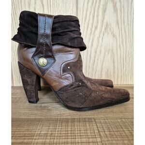 Coral Womens Western Boots Booties Heels 6.5 Brown Suede Leather Ostrich Leg